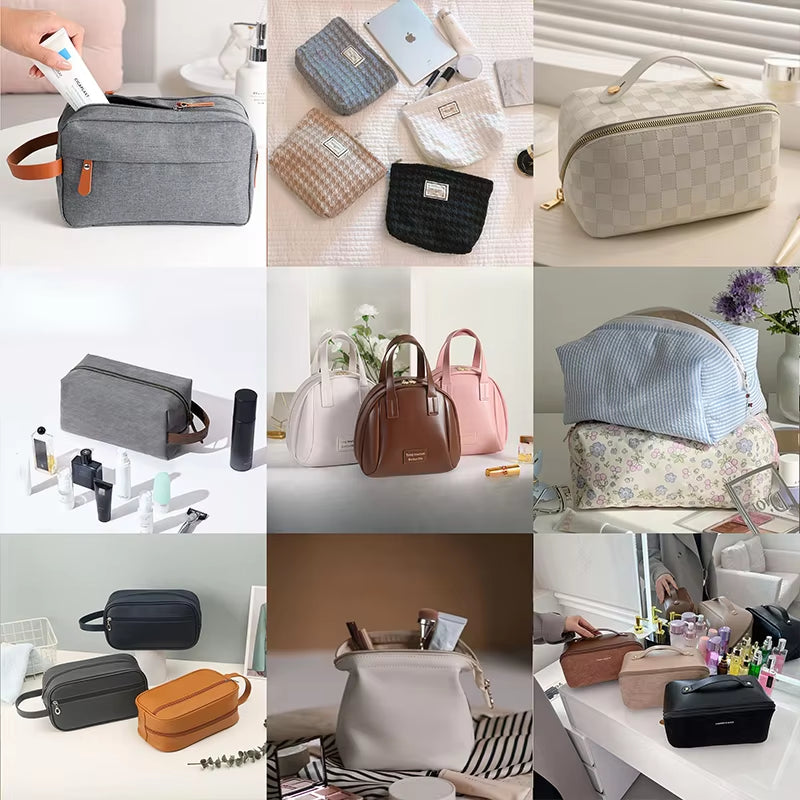 Custom Logo PU Leather Cosmetic Bag with Zipper Closure Eco-Friendly and Durable Pillow Makeup Case with Handle Fashion Style