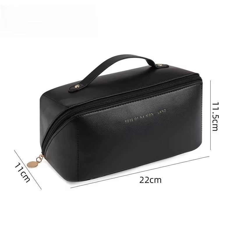 Custom Logo PU Leather Cosmetic Bag with Zipper Closure Eco-Friendly and Durable Pillow Makeup Case with Handle Fashion Style